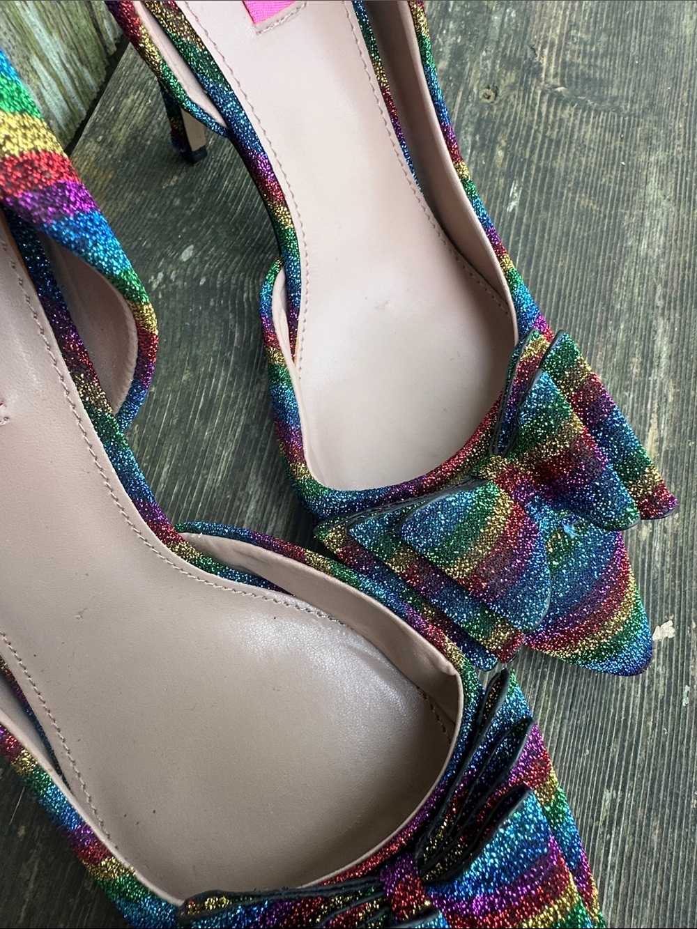 Betsey Johnson Multi-Color Rainbow Glitter Pointed Toe Heels - Picture 2 of 6